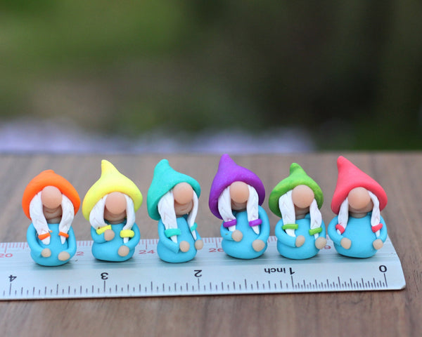 Colorful Hats Itty bitty girl gnomes - teeny tiny girl gnomes where you choose their hat color - 042621 - ThePebblePathway
