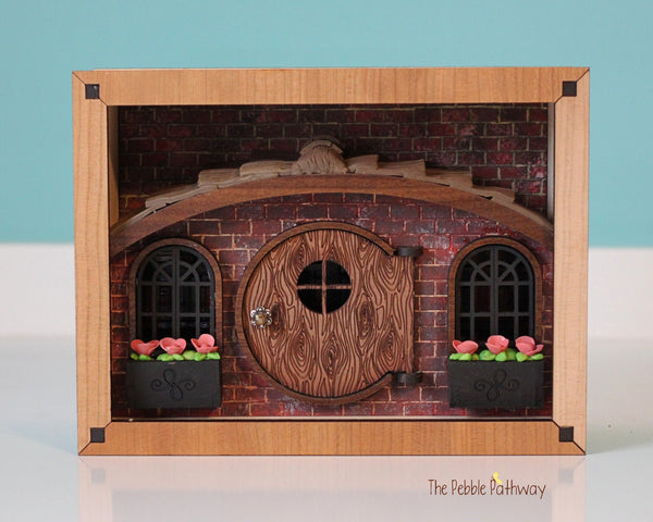 Gnome home - book store or library - shadow box diorama with working door- 5 - ThePebblePathway