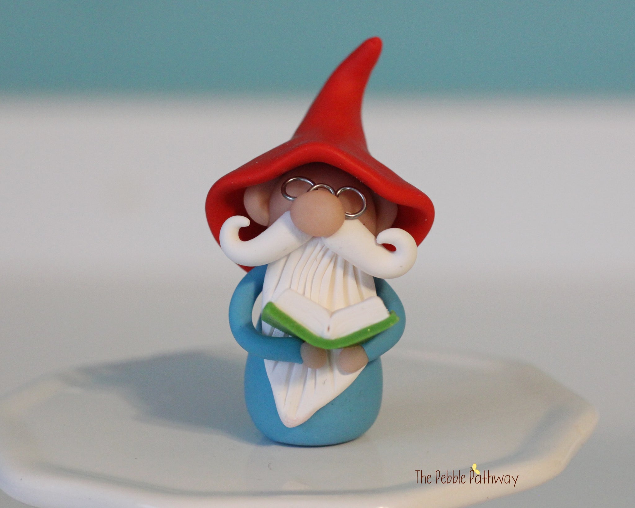 Gnome with glasses and green book - teacher professor gnome - miniature garden gnome figure - Jarrett