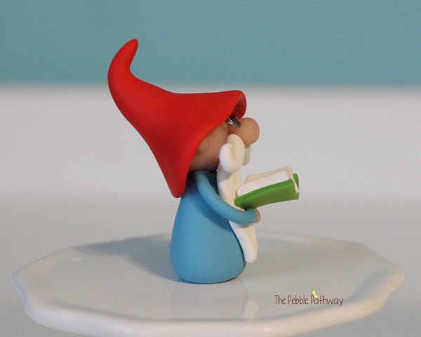 Gnome with glasses and green book - teacher professor gnome - miniature garden gnome figure - Jarrett