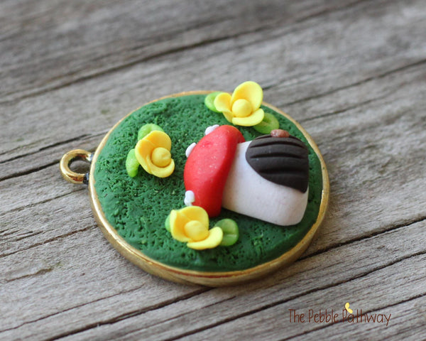 Tiny Mushroom gnome home and Flowers Pendant