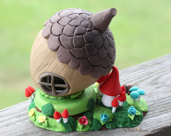 Acorn and mushrooms Fairy House with lights and hidden compartment