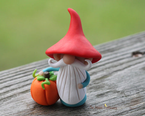 Gnome with pumpkin - miniature garden gnome figure