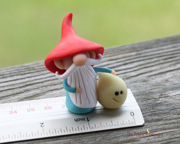 Gnome with ghost - miniature garden gnome figure - glow in the dark