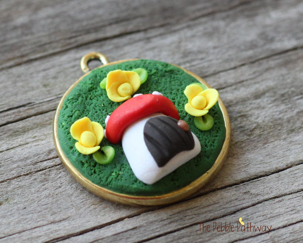 Tiny Mushroom gnome home and Flowers Pendant