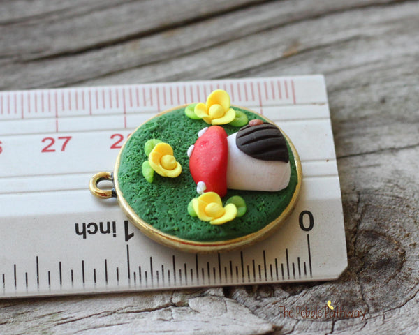 Tiny Mushroom gnome home and Flowers Pendant