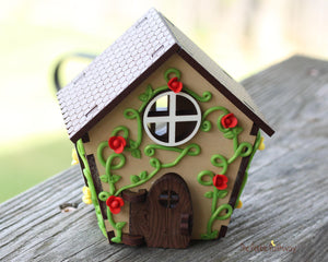 Tiny home for itty bitty gnome - springtime miniature house with red and yellow flowers - village cottage