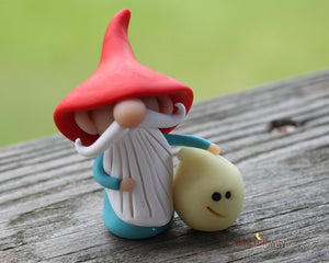 Gnome with ghost - miniature garden gnome figure - glow in the dark