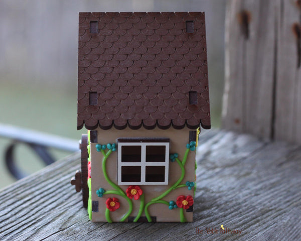 Tiny home for itty bitty gnome - springtime miniature house with wildflowers - village cottage