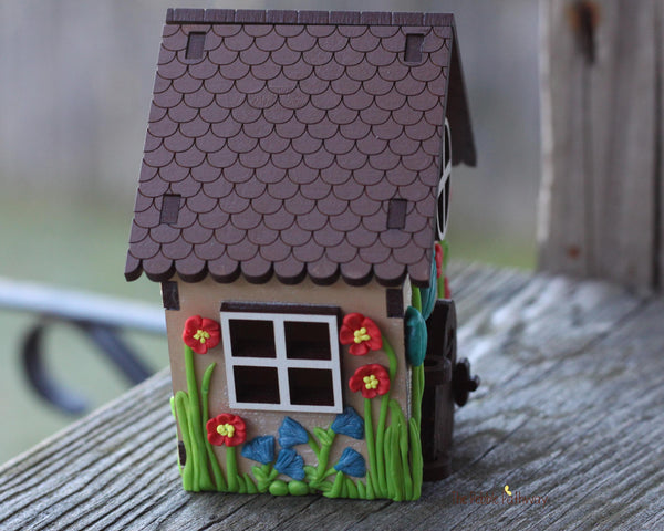 Tiny home for itty bitty gnome - springtime miniature house with wildflowers - village cottage