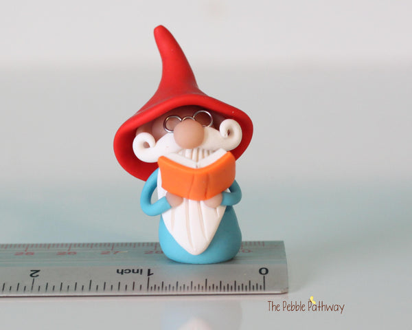 Gnome with glasses and orange book - teacher professor gnome - miniature garden gnome figure - Nalo