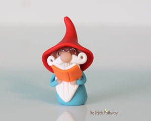 Gnome with glasses and orange book - teacher professor gnome - miniature garden gnome figure - Nalo