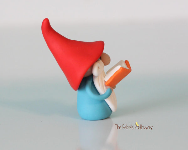 Gnome with glasses and orange book - teacher professor gnome - miniature garden gnome figure - Nalo