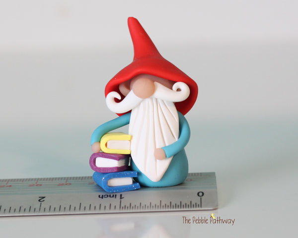 Gnome with books - miniature garden gnome figure - Mieko