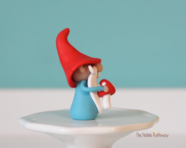 Gnome with mushroom - miniature garden gnome figure - Erroll