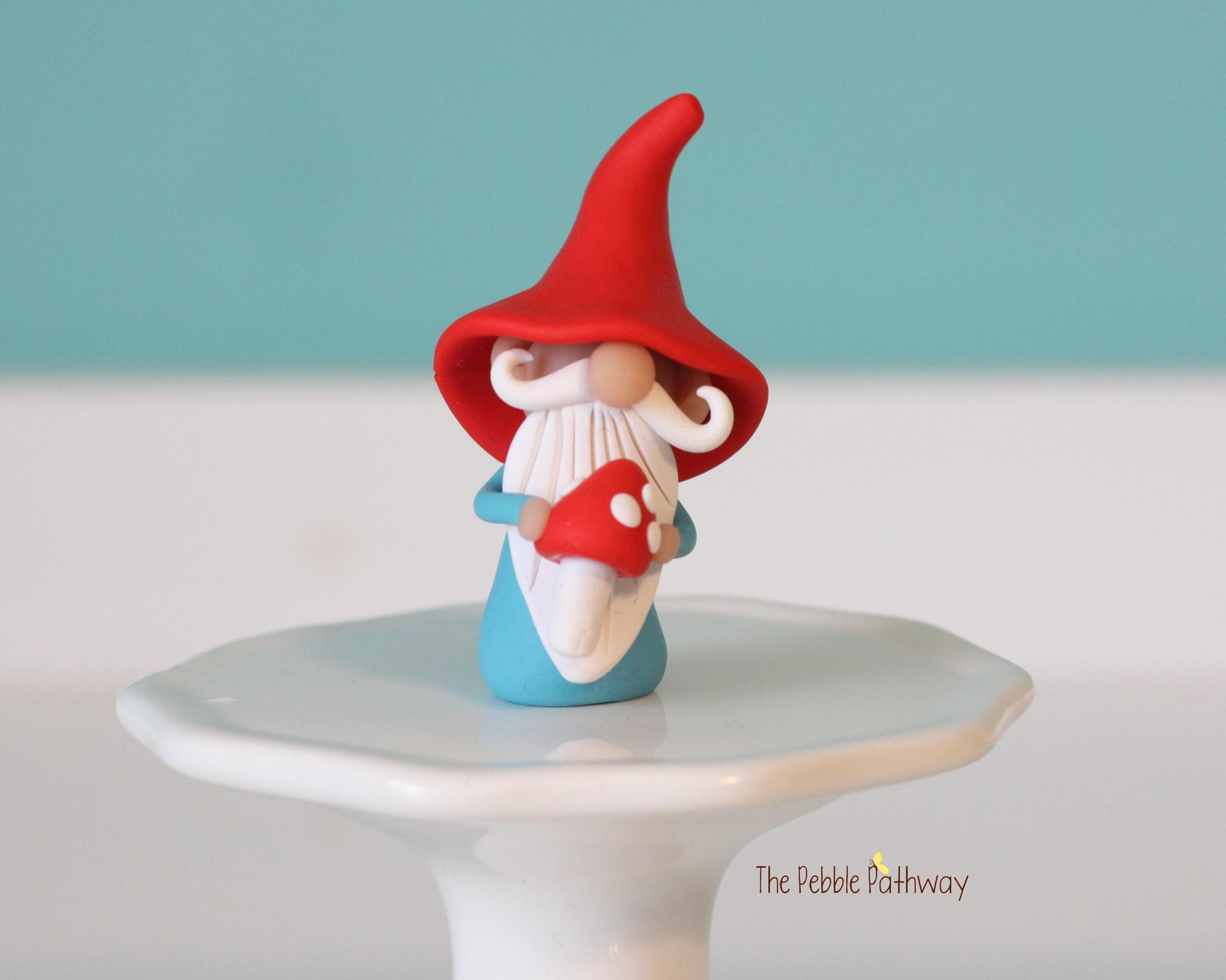 Gnome with mushroom - miniature garden gnome figure - Erroll