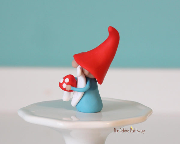 Gnome with mushroom - miniature garden gnome figure - Erroll