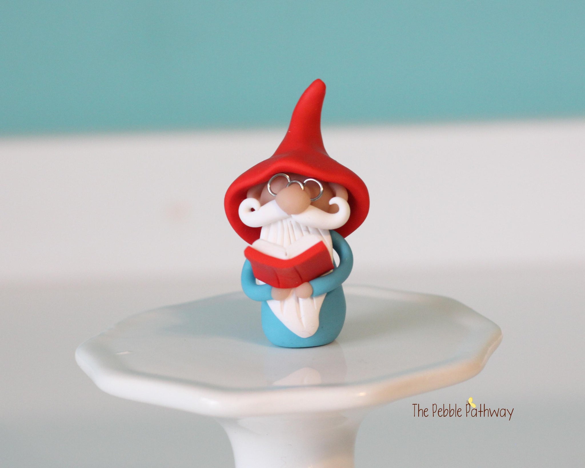 Gnome with glasses and red book - teacher professor gnome - miniature garden gnome figure - Hyde