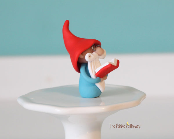 Gnome with glasses and red book - teacher professor gnome - miniature garden gnome figure - Hyde