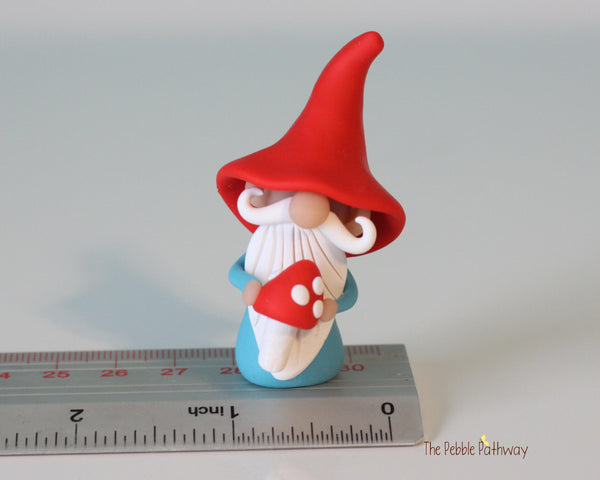 Gnome with mushroom - miniature garden gnome figure - Erroll