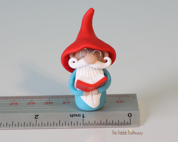 Gnome with glasses and red book - teacher professor gnome - miniature garden gnome figure - Hyde