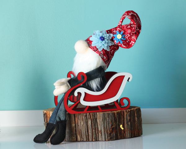 Denim stuffed gnome with bandana hat - Roel - Ships free - ThePebblePathway