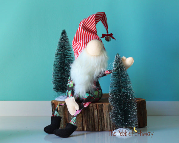 Stuffed gnome with presents pajamas and stripey hat - Akram - Ships free - ThePebblePathway