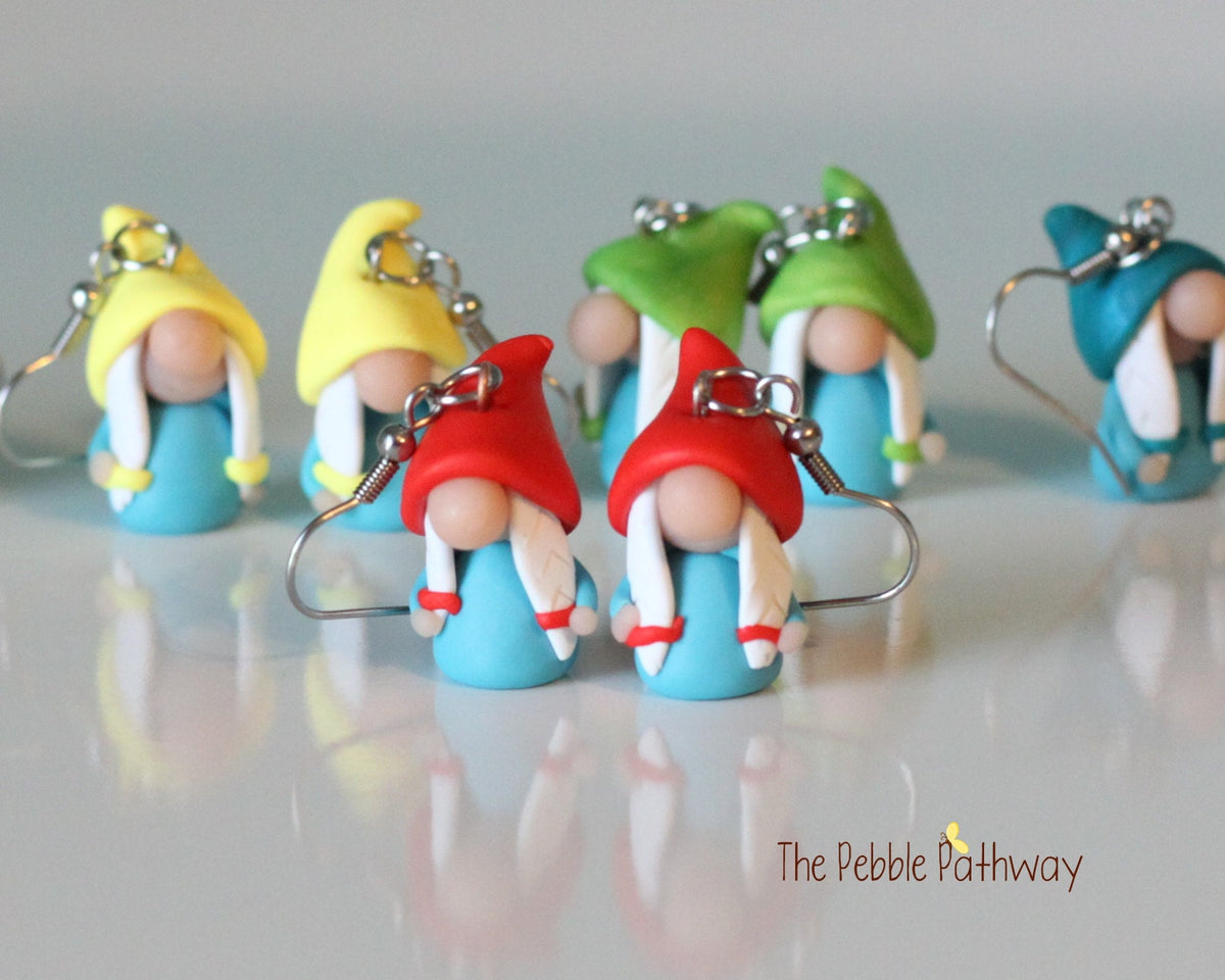 Tiny Girl Gnome Earrings You pick hat color Cute and colorful poly ThePebblePathway