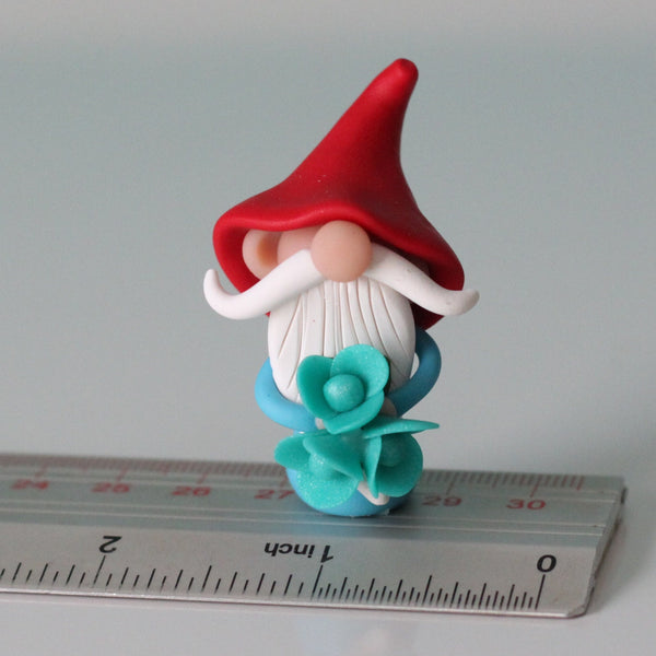 Gnome with bouquet of Flowers - miniature garden gnome figure - Ole - ThePebblePathway